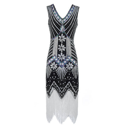 Vintage 1920s Flapper Great Gatsby Dress 2018 Summer Fancy Costumes V Neck Cap Sleeve Sequin Fringe Party Midi Dresses