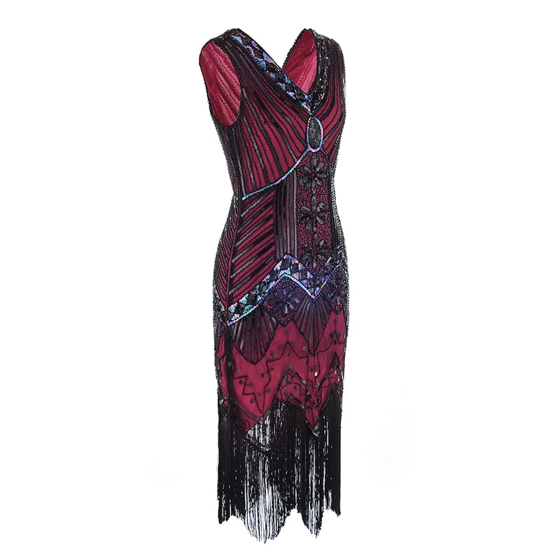 Vintage 1920s Flapper Great Gatsby Dress 2018 Summer Fancy Costumes V Neck Cap Sleeve Sequin Fringe Party Midi Dresses