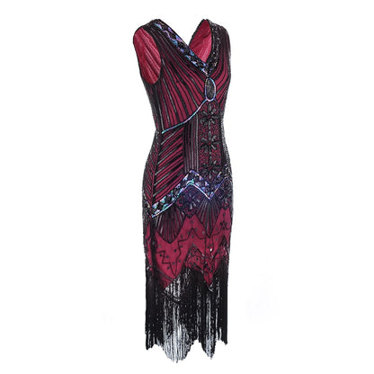 Vintage 1920s Flapper Great Gatsby Dress 2018 Summer Fancy Costumes V Neck Cap Sleeve Sequin Fringe Party Midi Dresses