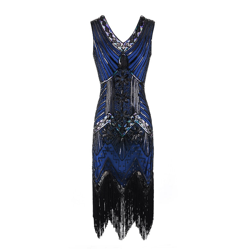 Vintage 1920s Flapper Great Gatsby Dress 2018 Summer Fancy Costumes V Neck Cap Sleeve Sequin Fringe Party Midi Dresses