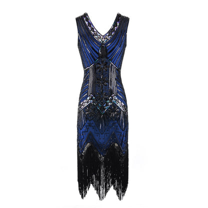 Vintage 1920s Flapper Great Gatsby Dress 2018 Summer Fancy Costumes V Neck Cap Sleeve Sequin Fringe Party Midi Dresses