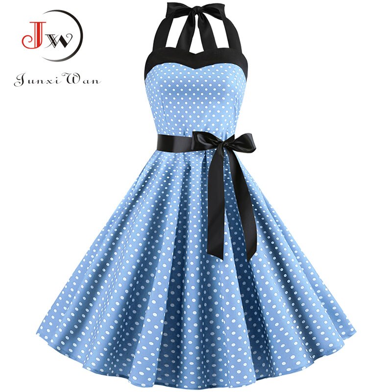 Vintage Dress Women 2019 Summer Sexy Polka Dot Print Halter Party Dresses Vestidos Plus Size Robe Pin Up Rockabilly Dress