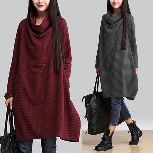 Vintage Turtleneck Hoodies Dress Women Check Sundress ZANZEA 2019 Autumn Long Sleeve Sweatshirt Vestido Female Casual Shirt Robe