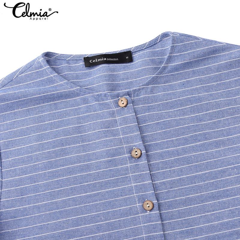 Vintage Women Striped Shirt Dress Celmia 2019 Autumn Long Sleeve Office A line Dress Casual Loose Button Female Vestidos S to 5XL 7