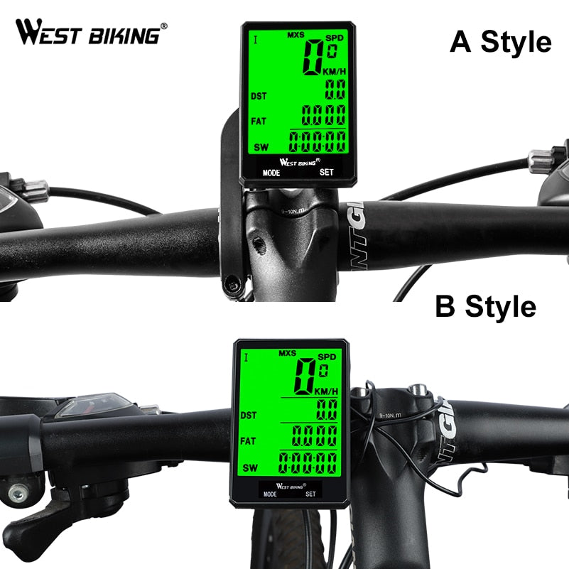 WEST BIKING 4 Type Bike Computer 2.8" Speedometer Odometer Rainproof Cycling Measurable Temperature Stopwatch Bicycle Computer