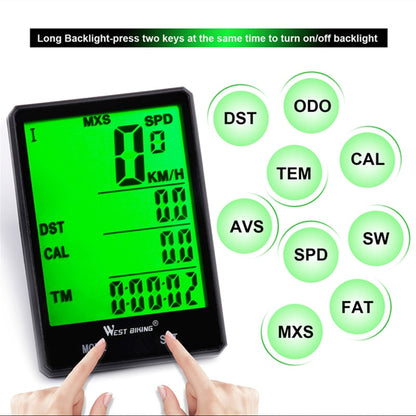 WEST BIKING Cycling Speedometer 2.8'' Large Screen Waterproof 20 Functions Wireless and Wired Bike Odometer Bicycle Computer MTB