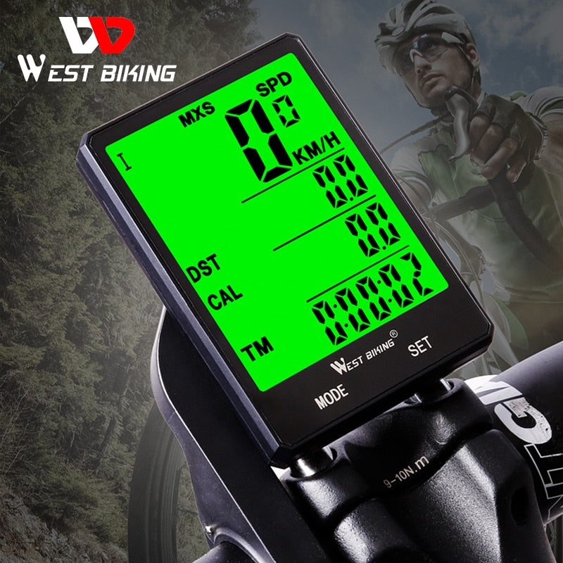 WEST BIKING Cycling Speedometer 2.8'' Large Screen Waterproof 20 Functions Wireless and Wired Bike Odometer Bicycle Computer MTB