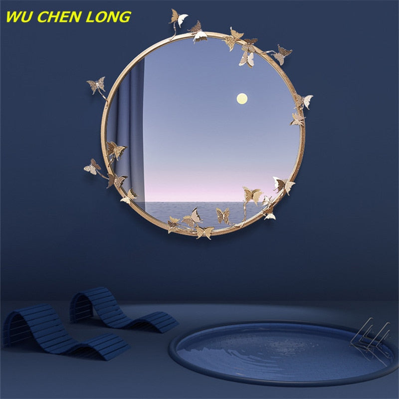 WU CHEN LONG Modern Resin Embossed Butterfly Mirror Wall Hanging Bathroom Mirror Wall Decor Crafts Home Makeup Wall Mural R5636