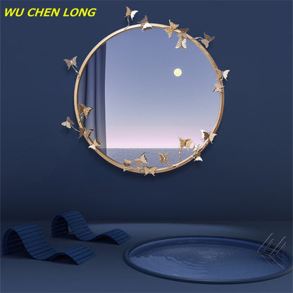 WU CHEN LONG Modern Resin Embossed Butterfly Mirror Wall Hanging Bathroom Mirror Wall Decor Crafts Home Makeup Wall Mural R5636