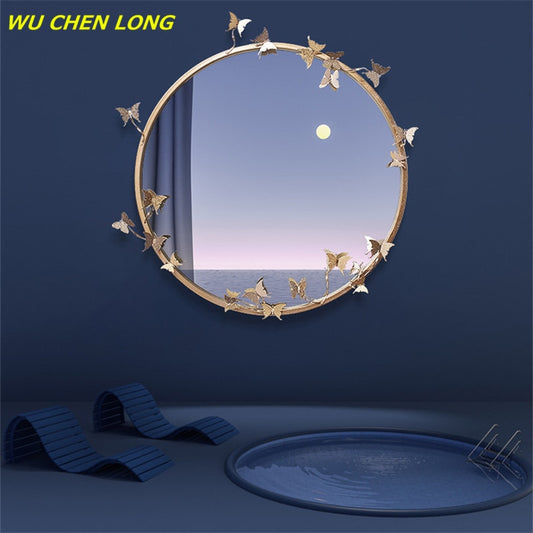 WU CHEN LONG Modern Resin Embossed Butterfly Mirror Wall Hanging Bathroom Mirror Wall Decor Crafts Home Makeup Wall Mural R5636