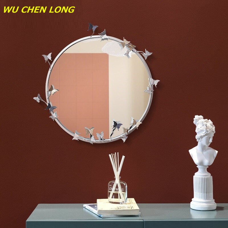 WU CHEN LONG Modern Resin Embossed Butterfly Mirror Wall Hanging Bathroom Mirror Wall Decor Crafts Home Makeup Wall Mural R5636