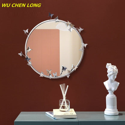WU CHEN LONG Modern Resin Embossed Butterfly Mirror Wall Hanging Bathroom Mirror Wall Decor Crafts Home Makeup Wall Mural R5636