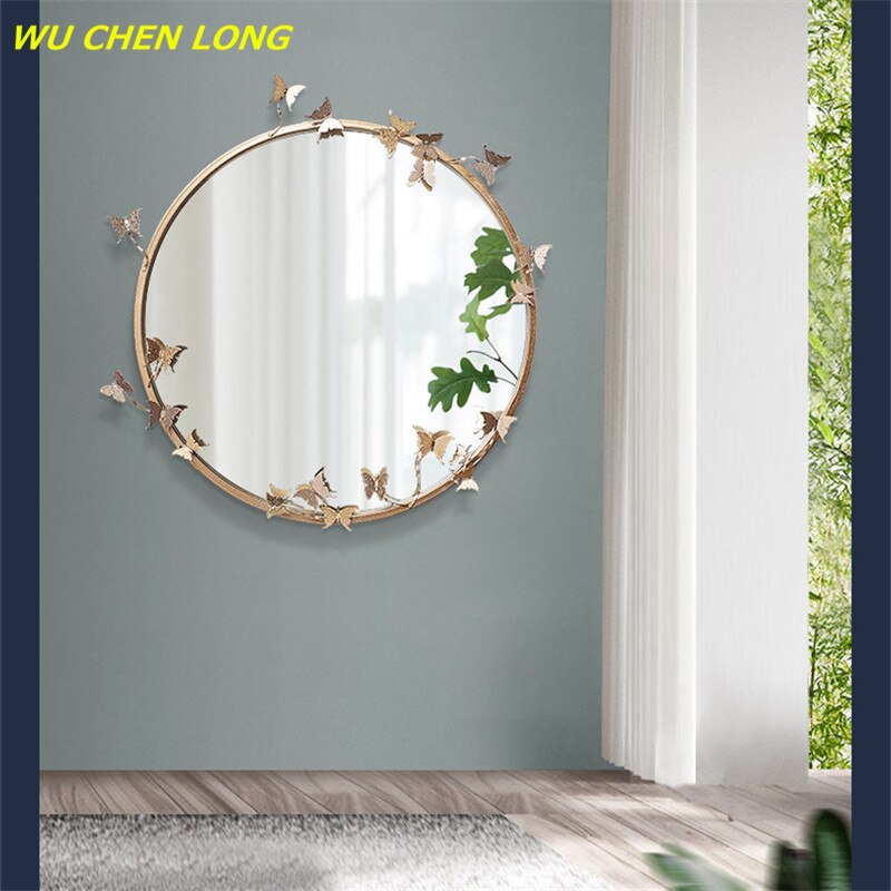 WU CHEN LONG Modern Resin Embossed Butterfly Mirror Wall Hanging Bathroom Mirror Wall Decor Crafts Home Makeup Wall Mural R5636