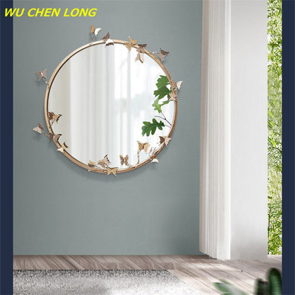 WU CHEN LONG Modern Resin Embossed Butterfly Mirror Wall Hanging Bathroom Mirror Wall Decor Crafts Home Makeup Wall Mural R5636