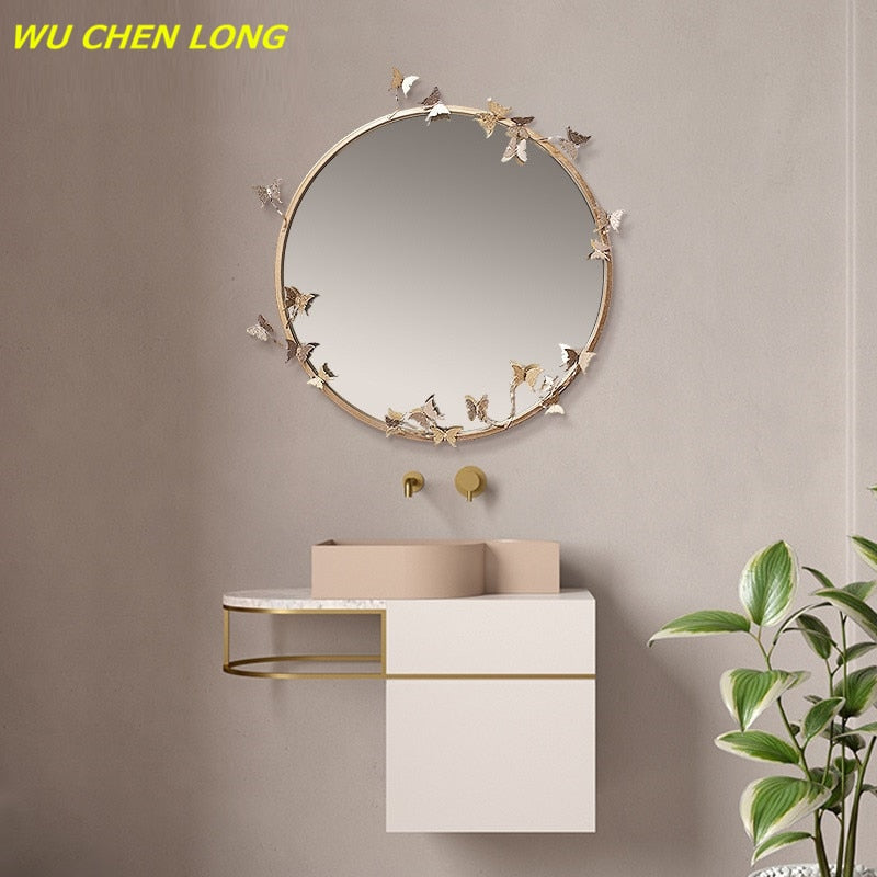 WU CHEN LONG Modern Resin Embossed Butterfly Mirror Wall Hanging Bathroom Mirror Wall Decor Crafts Home Makeup Wall Mural R5636