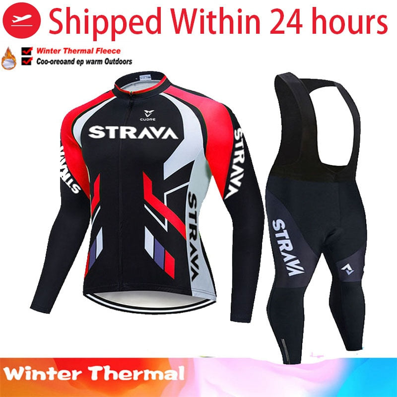 Warm 2022 Winter thermal fleece Cycling Clothes STRAVA men Jersey suit outdoor riding bike MTB clothing Bib Pants set