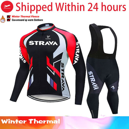 Warm 2022 Winter thermal fleece Cycling Clothes STRAVA men Jersey suit outdoor riding bike MTB clothing Bib Pants set