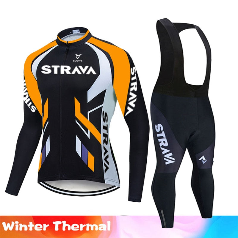 Warm 2022 Winter thermal fleece Cycling Clothes STRAVA men Jersey suit outdoor riding bike MTB clothing Bib Pants set