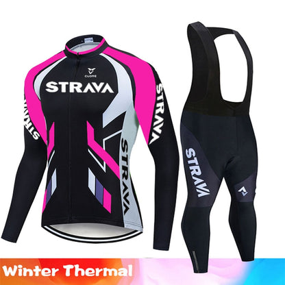 Warm 2022 Winter thermal fleece Cycling Clothes STRAVA men Jersey suit outdoor riding bike MTB clothing Bib Pants set
