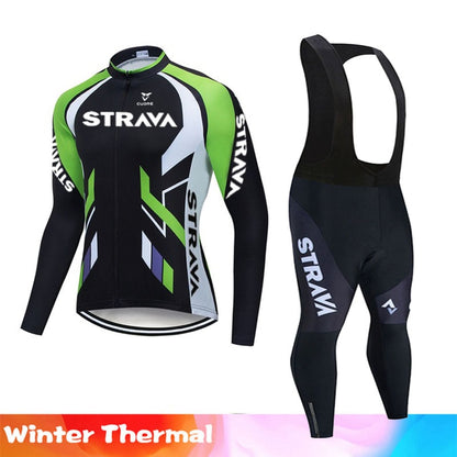 Warm 2022 Winter thermal fleece Cycling Clothes STRAVA men Jersey suit outdoor riding bike MTB clothing Bib Pants set