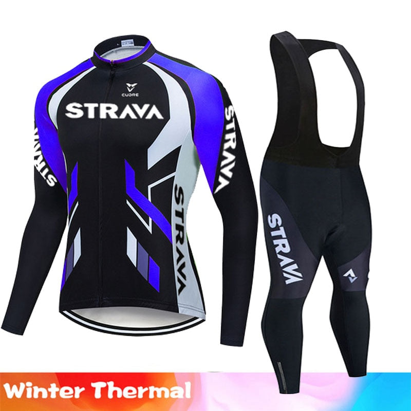 Warm 2022 Winter thermal fleece Cycling Clothes STRAVA men Jersey suit outdoor riding bike MTB clothing Bib Pants set