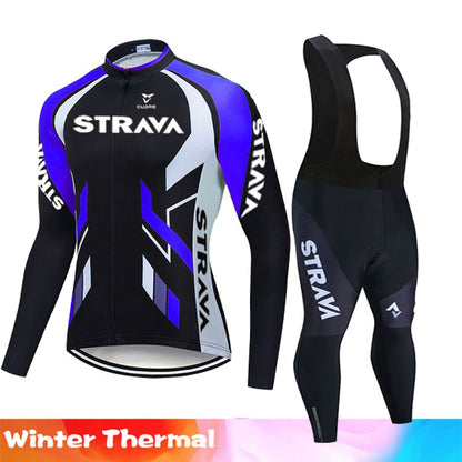 Warm 2022 Winter thermal fleece Cycling Clothes STRAVA men Jersey suit outdoor riding bike MTB clothing Bib Pants set