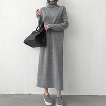 Cargar imagen en el visor de la galería, Warm Turtleneck Thick Knitting Sweater Dress Women Grey or Black Knitted Female Loose Girls Long Dresses Womens Oversize Vestidos
