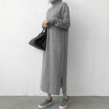 Cargar imagen en el visor de la galería, Warm Turtleneck Thick Knitting Sweater Dress Women Grey or Black Knitted Female Loose Girls Long Dresses Womens Oversize Vestidos
