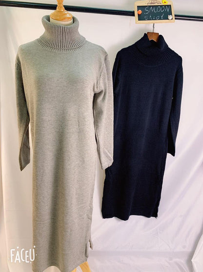 Warm Turtleneck Thick Knitting Sweater Dress Women Grey or Black Knitted Female Loose Girls Long Dresses Womens Oversize Vestidos