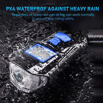 Waterproof Bicycle Light USB Rechargeable Bike Front Light Flashlight with Bike Computer LCD Speedometer Cycling Head Light Horn