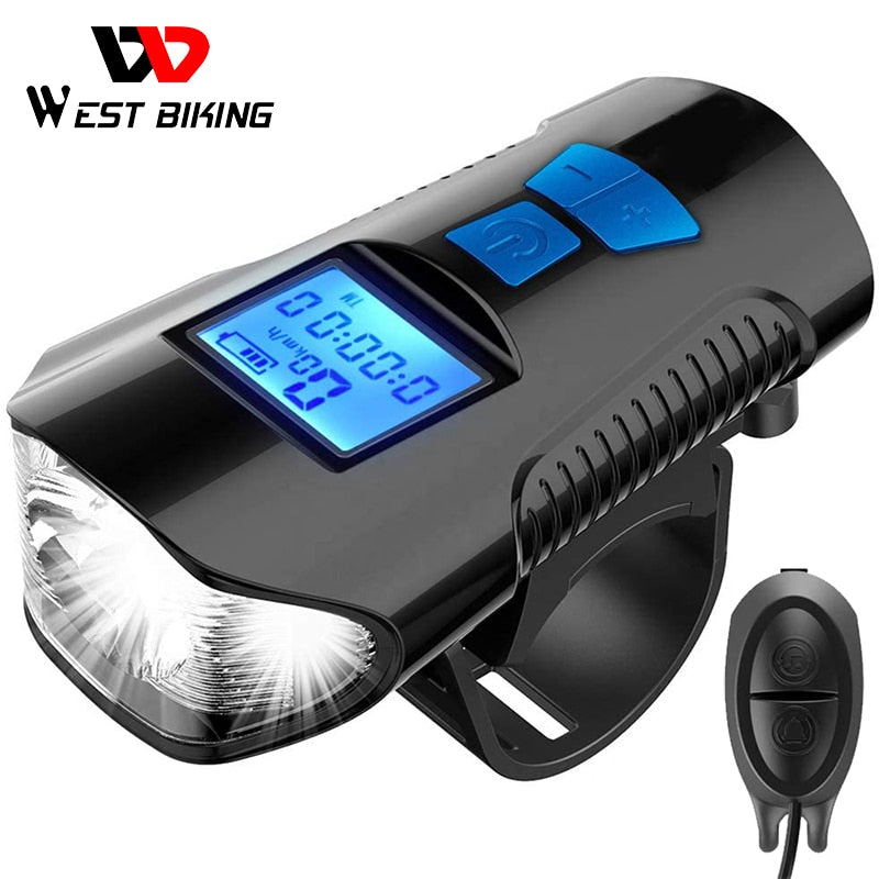 Waterproof Bicycle Light USB Rechargeable Bike Front Light Flashlight with Bike Computer LCD Speedometer Cycling Head Light Horn