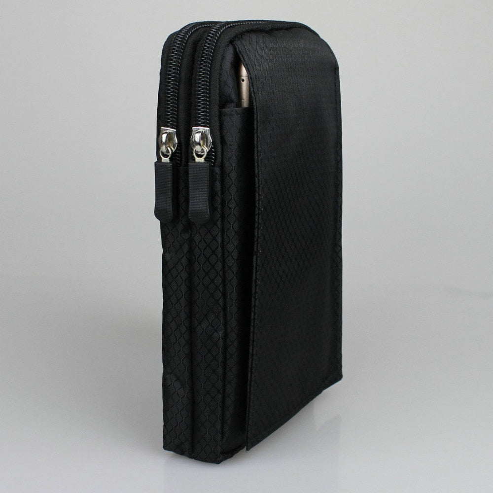 Waterproof Cellphone Nylon Pouch Belt Waist Bag Double Zip 3 Pocket Holster for huawei honor note 8 6.6 inch xiaomi Max 6.44"