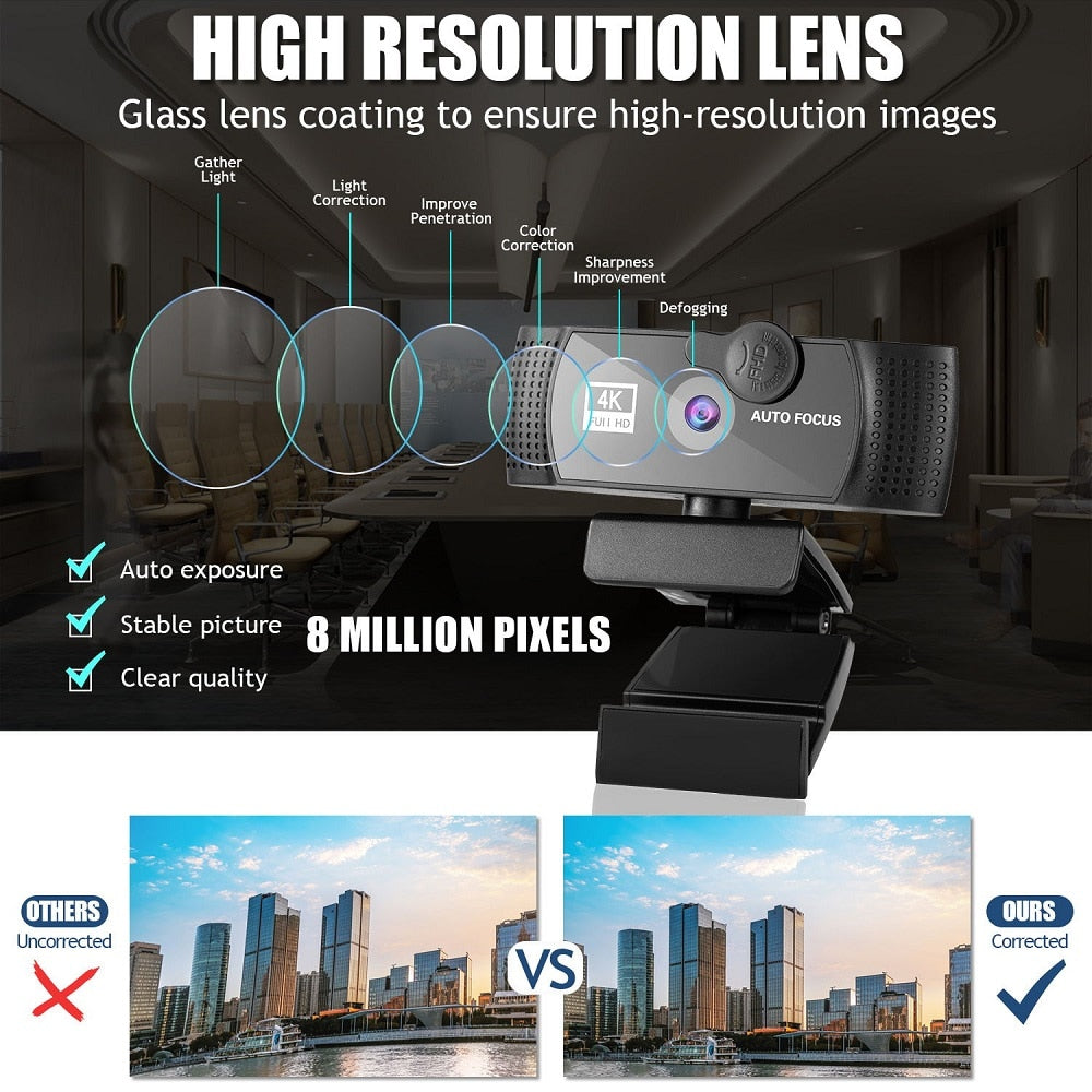 Webcam 4K Autofocus Webcam PC Computer USB Connection Webcam 2K Full HD  1080P With Microphone Webcam Used For Video Conferencin