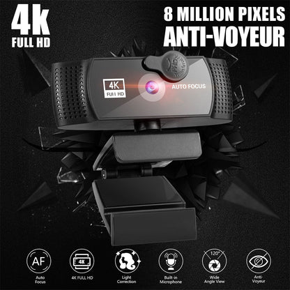 Webcam 4K Autofocus Webcam PC Computer USB Connection Webcam 2K Full HD  1080P With Microphone Webcam Used For Video Conferencin