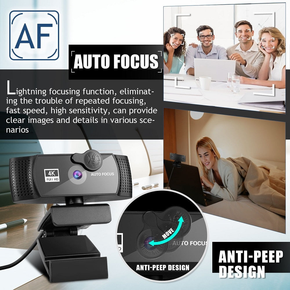 Webcam 4K Autofocus Webcam PC Computer USB Connection Webcam 2K Full HD  1080P With Microphone Webcam Used For Video Conferencin