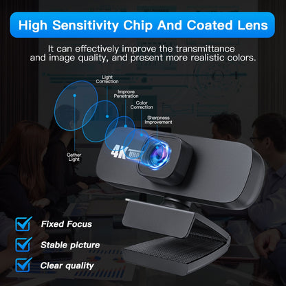 Webcam 4K Full HD 1080P 3840*2160 Web Cam With Microphone PC Computer USB Connection Webcam 2K For Laptop Desktop Video Calling