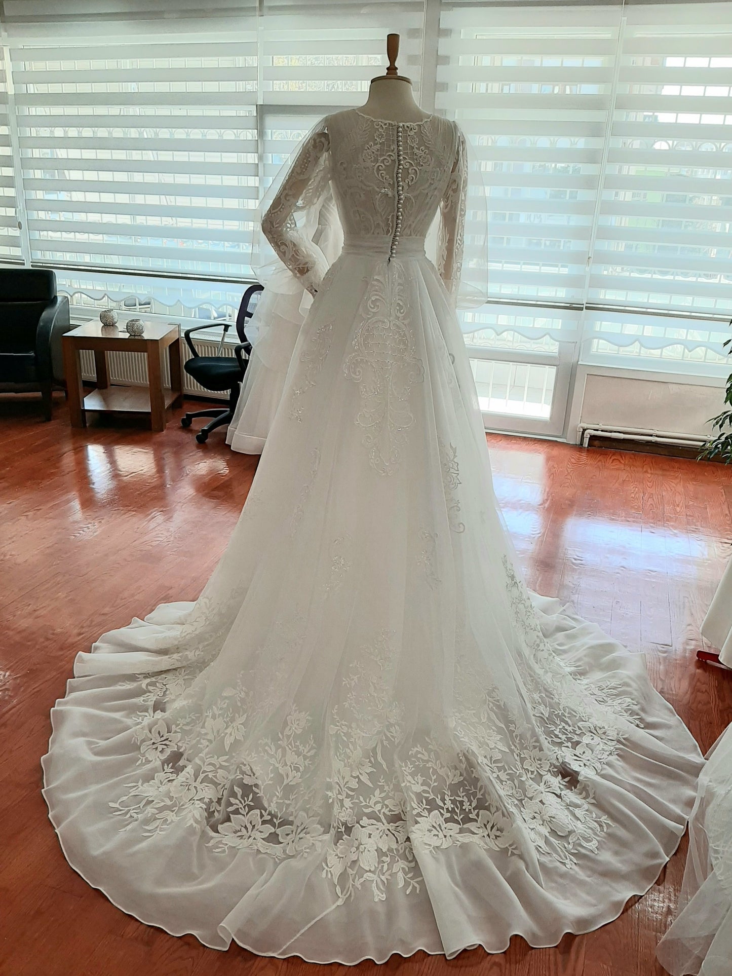 Wedding dress 2020 long puff sleeve high quality vintage lace a line tulle elegant princess handmade made in Turkey