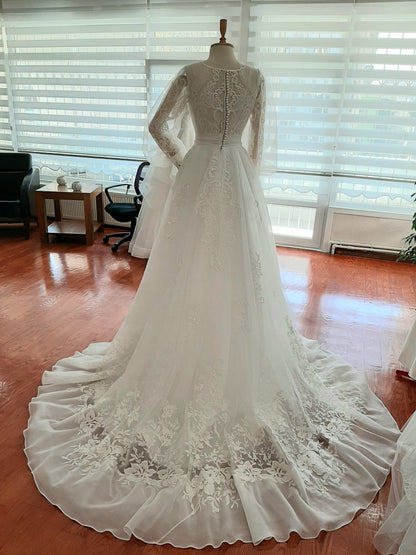 Wedding dress 2020 long puff sleeve high quality vintage lace a line tulle elegant princess handmade made in Turkey
