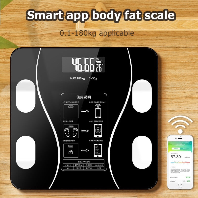 Weight Scales Body Fat Scale Bluetooth Electronic Weighing For Body Digital Weight Floor Scales Toughened Glass LCD Display