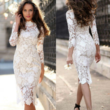 Cargar imagen en el visor de la galería, White Lace Bodycon Pencil Dress Summer 2020 Women Long Sleeve Midi Pencil Dresses
