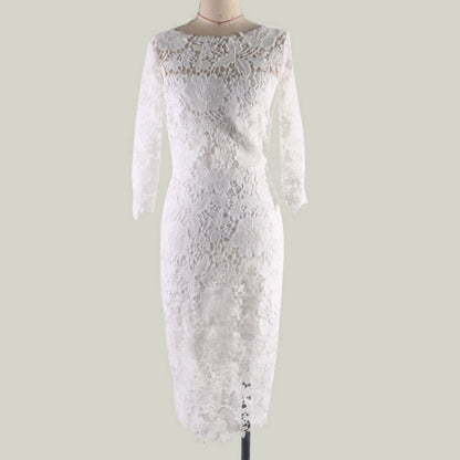 White Lace Bodycon Pencil Dress Summer 2020 Women Long Sleeve Midi Pencil Dresses