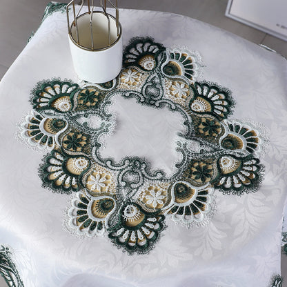 White Lace Embroidered Tablecloth Upscale Polyester Fabric Hollow Hem Round Dining Table Cloth/Tea Table Cover for Wedding Party