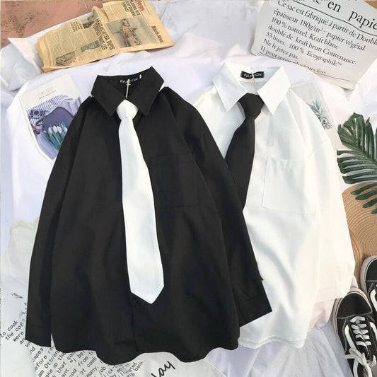 White Plain Loose Oversized Blouses Female Tops Loose BF Korean Style Blusas Pockets Chiffon clothes album vintage Women Shirts
