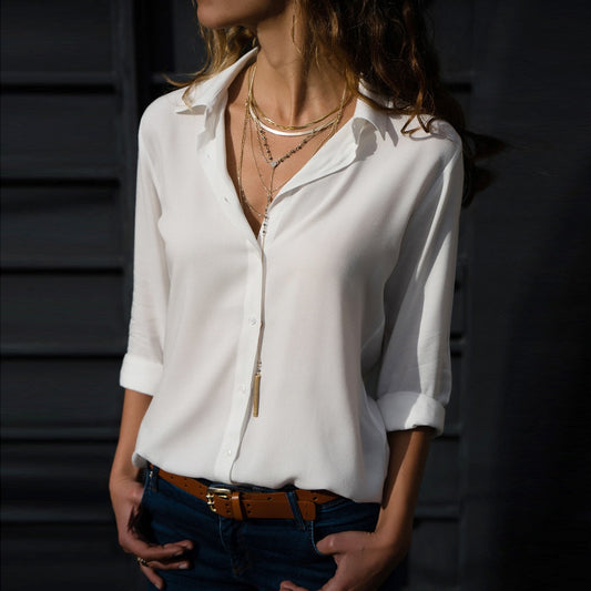 White Shirts Women OL Work Wear Plain Tops Casual Loose 2021 Long Sleeve Blouses Lady All-match Elegant Vintage Blusas