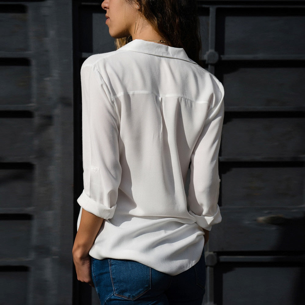 White Shirts Women OL Work Wear Plain Tops Casual Loose 2021 Long Sleeve Blouses Lady All-match Elegant Vintage Blusas