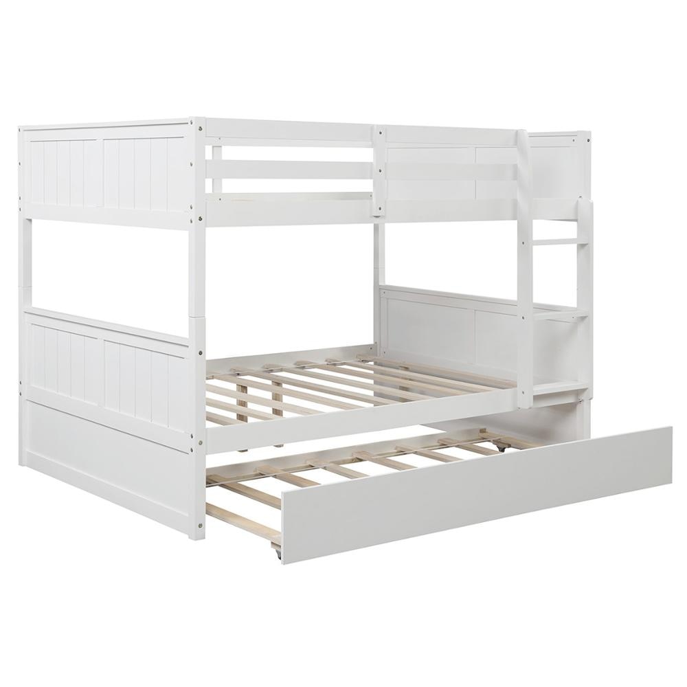 White Solid Pine Wooden Twin Loft Full Bunk Bed Strong Sturdy Frame for Adults Kids 79.5’’ x 57’’ Safe Sleeping Beds with Slats