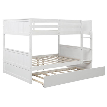 White Solid Pine Wooden Twin Loft Full Bunk Bed Strong Sturdy Frame for Adults Kids 79.5’’ x 57’’ Safe Sleeping Beds with Slats