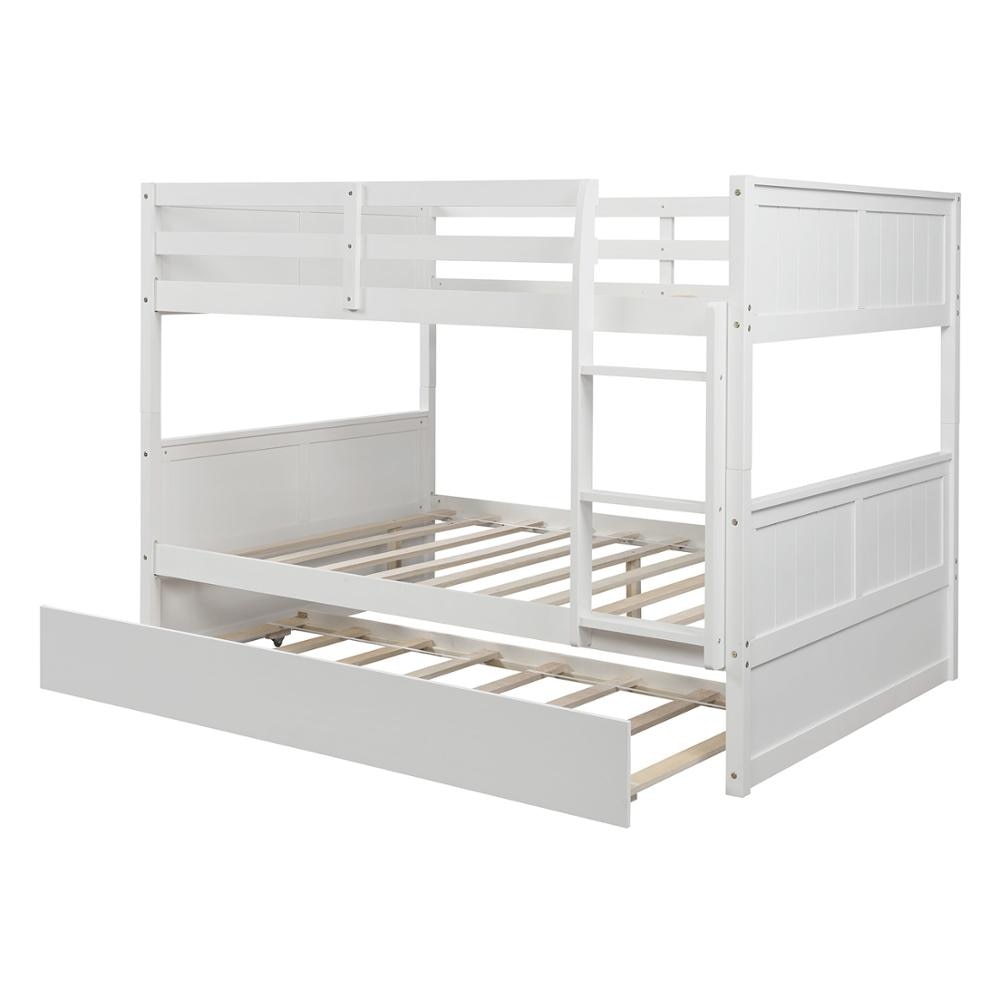 White Solid Pine Wooden Twin Loft Full Bunk Bed Strong Sturdy Frame for Adults Kids 79.5’’ x 57’’ Safe Sleeping Beds with Slats