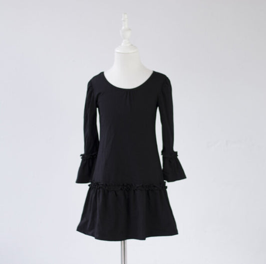 Wholesale Boutique Children Girls Clothes Long Sleeve Black Baby Ruffle Cotton Dresses for Kids Daily Clothing