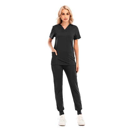 Fashion Scrub Suits Hospital Uniform Set Solid Color Unisex Surgical Gown Pocket V-neck Scrubs Set for Women Joggers